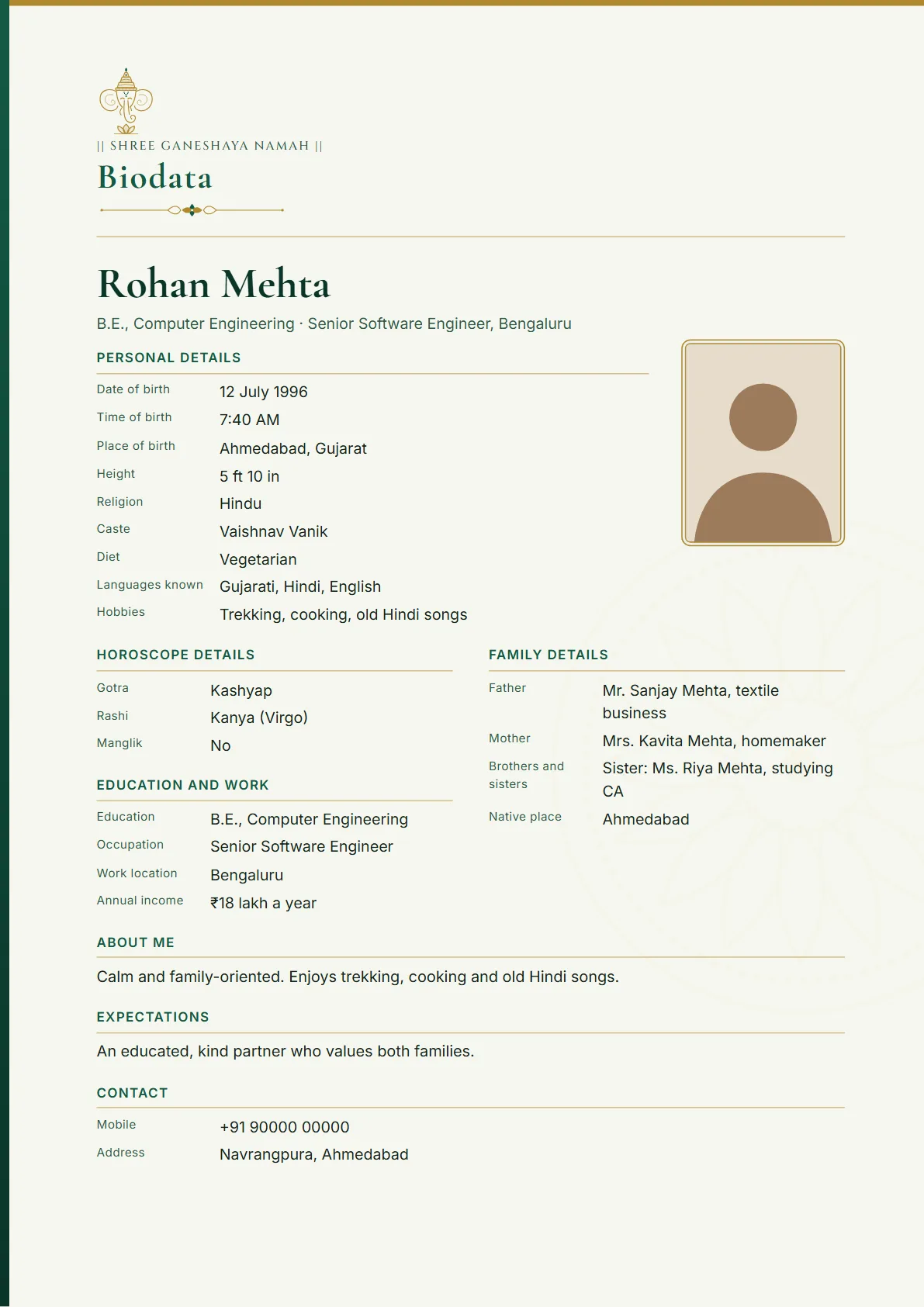 Aarohi biodata design sample in English