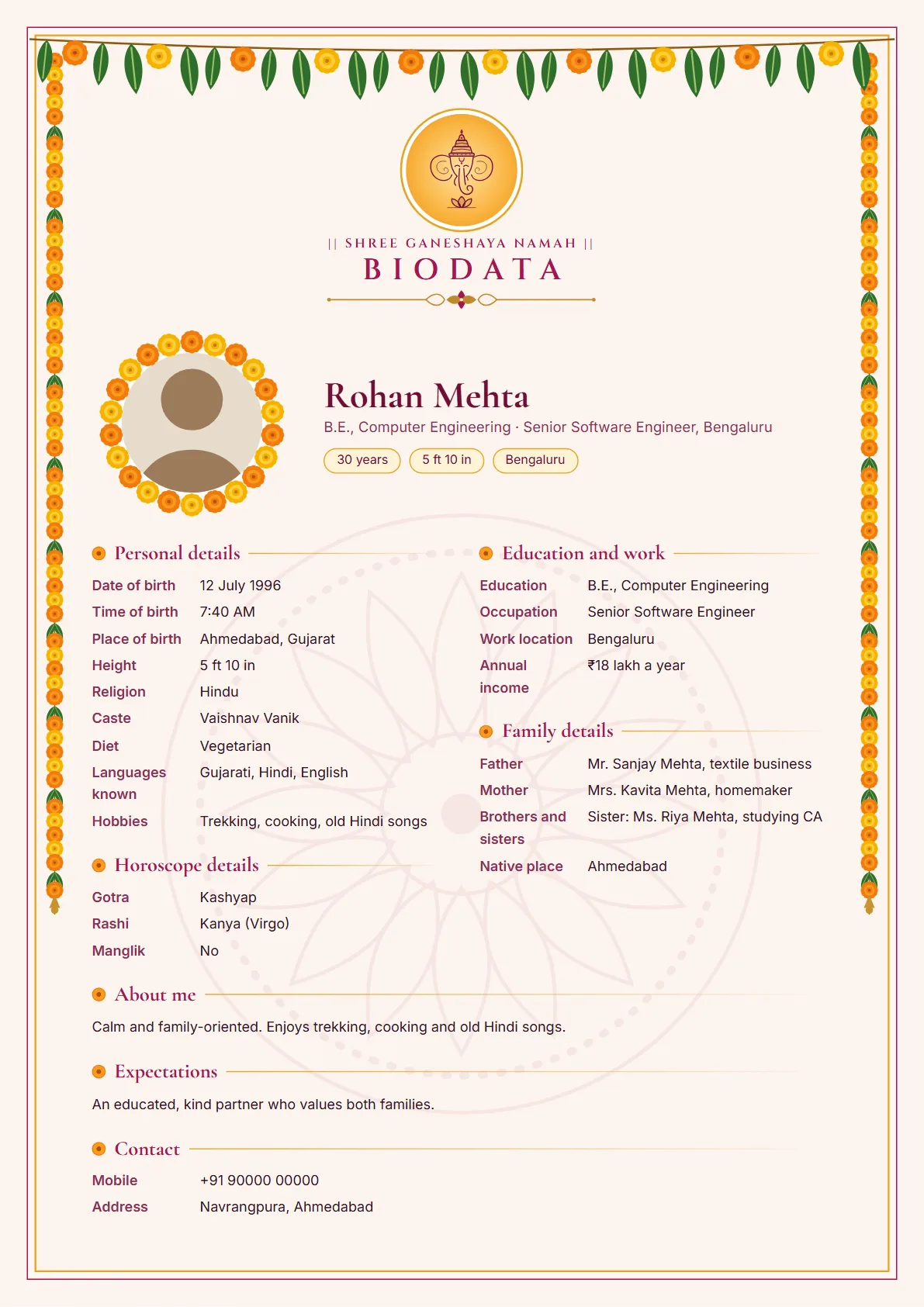 Genda biodata design sample