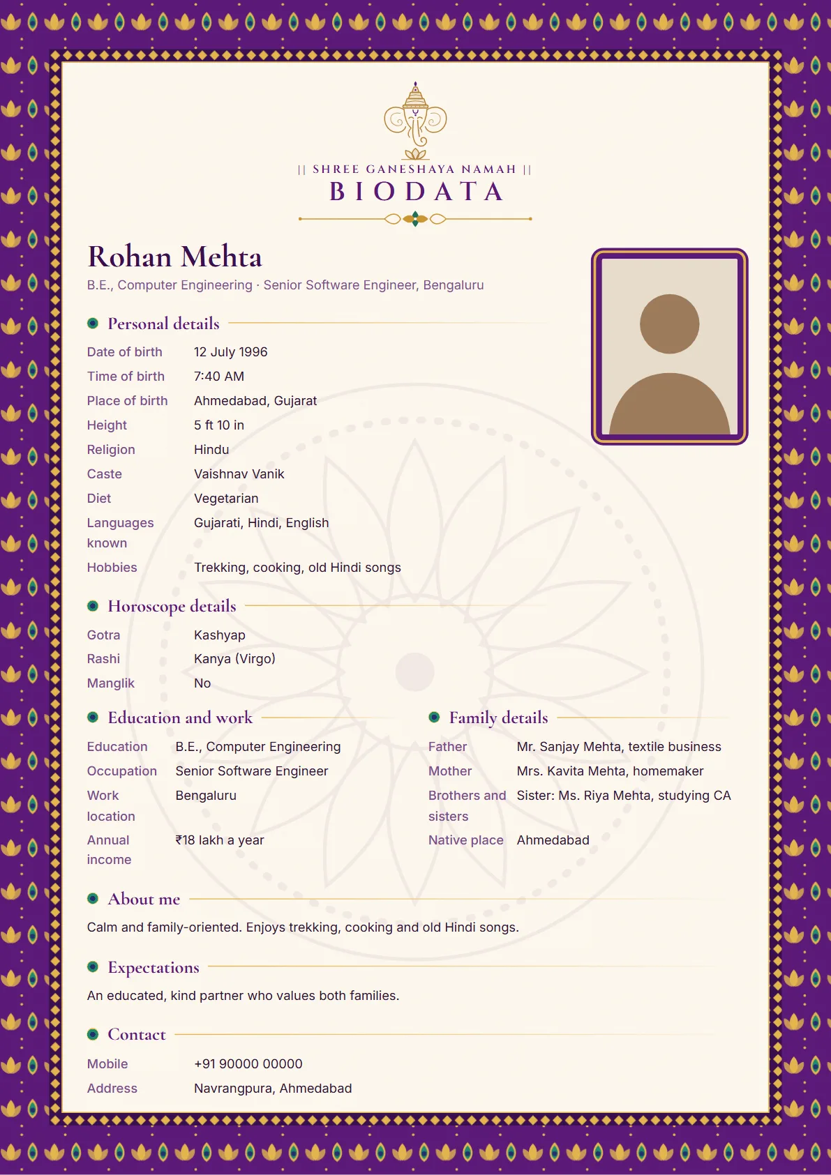 Paithani biodata design sample