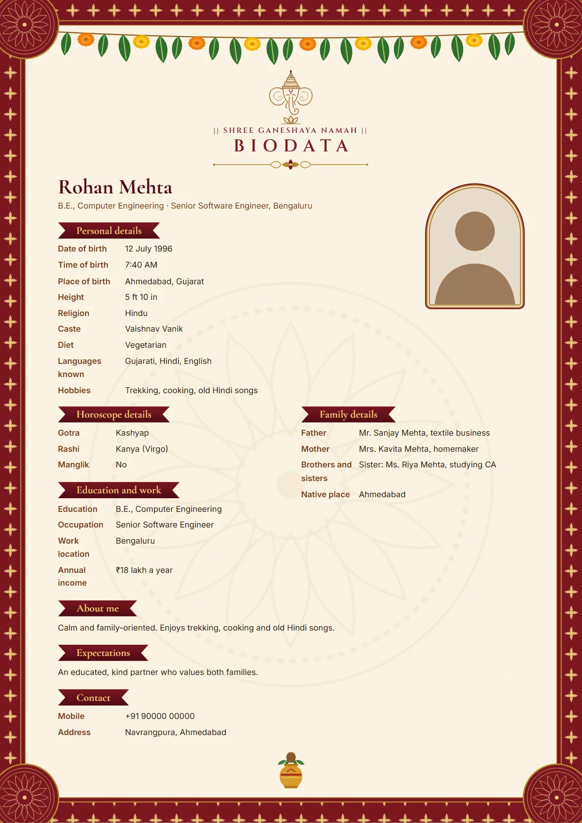 Vandan biodata design sample